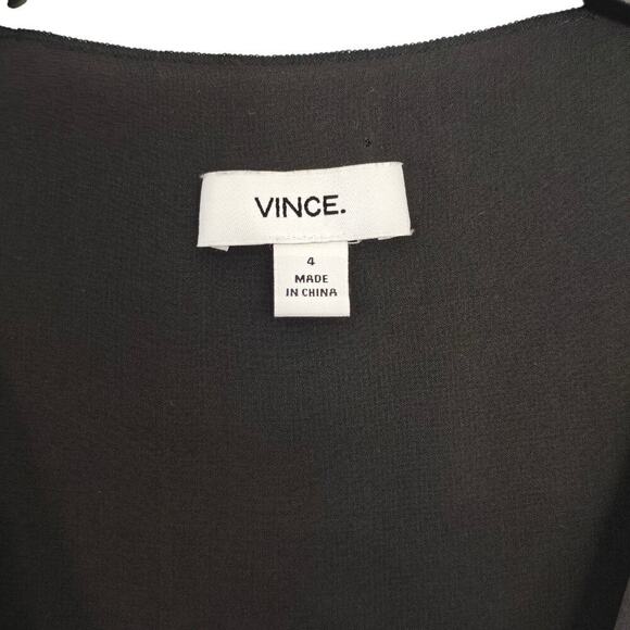 Vince Silk Pintuck Pleats Shift Dress Womens Size 4 Black V-Neck Long Sleeves - Picture 10 of 13